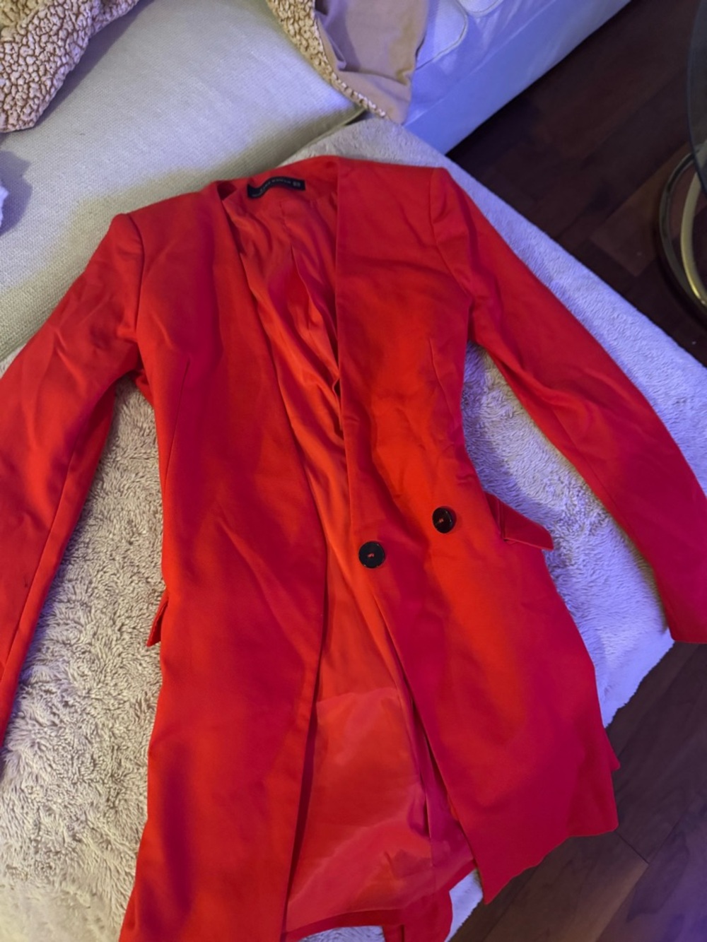Zara Red Double-Breasted Longline Blazer